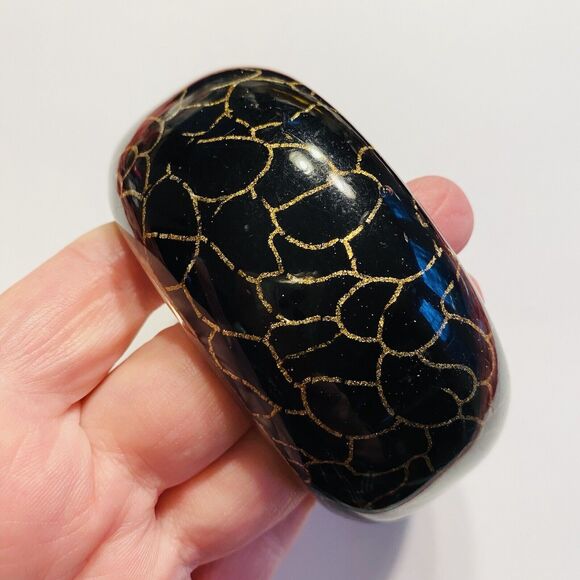 Vintage 1980's Bangle Bracelet Hard Plastic Wood Look Unique Chunky Fashion Chic - Picture 6 of 7